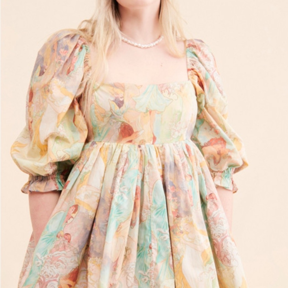 Selkie Pink and Cream Puff Sleeve Sundress
